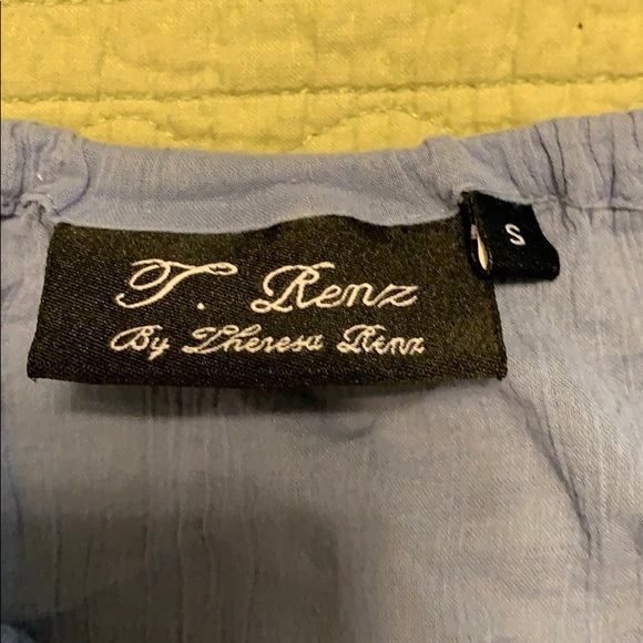 Boho gray blue peasant top with drawstring neck - Picture 4 of 5